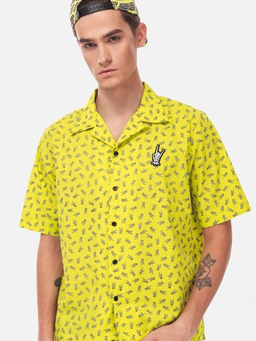 Diesel Acid Yellow Psych3 Men's Short Sleeve Shirt M Cotton Casual